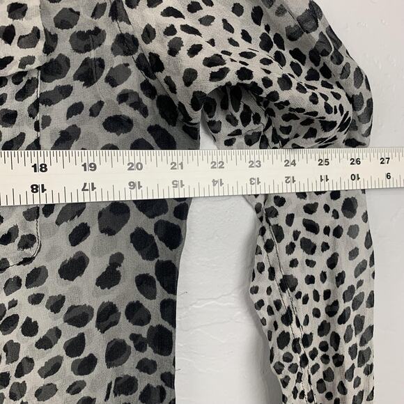 Equipment Silk Top Womens Large Gray Sheer Leopard Print Button Long Sleeve - Picture 4 of 5